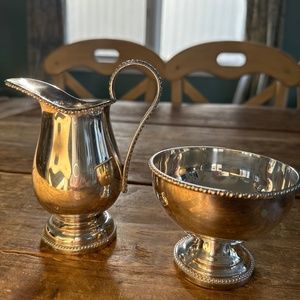 Silver plated creamer, and sugar bowl